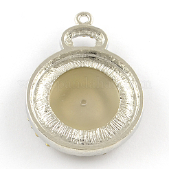 Flache runde Jade Anhänger mit Platin-Ton-Legierung Strass Zubehör&nbsp;ALRI-R036-10