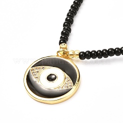 Collana con ciondolo in micro pavé di zirconi cubici in ottone malocchio per donna ragazza&nbsp;NJEW-JN03692