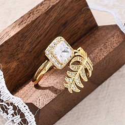 Bagues de manchette en laiton avec micro pavé de zircone cubique transparente pour femmes&nbsp;RJEW-C118-07G