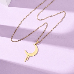Collares con colgante de luna fundida de acero inoxidable 304 y cadena de cable para hombres y mujeres&nbsp;NJEW-K308-01C-G