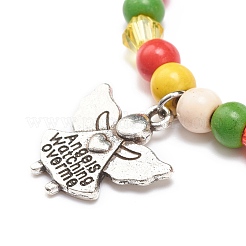 Bracciale elasticizzato con perline acriliche e turchese sintetico (tinto) con ciondolo in lega da donna&nbsp;BJEW-JB08627-03
