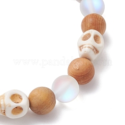 Stretch-Armbänder aus Naturholz mit runden Perlen für Damen&nbsp;BJEW-JB12588