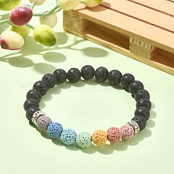 Bracelets extensibles en perles rondes en pierre de lave naturelle teinte&nbsp;BJEW-TA00337-01