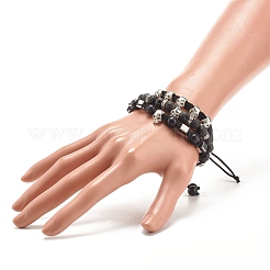 3 pièces 3 styles turquoise synthétique (teint) et bracelets de perles tressées en pierre de lave naturelle sertie d'un crâne en alliage&nbsp;BJEW-JB07865