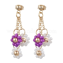 Boucles d'oreilles pendantes en perles de verre faites à la main avec des fleurs et de l'acier inoxydable 304 pour femmes&nbsp;EJEW-JE06202
