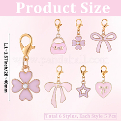 30 pz 6 stili di decorazioni pendenti in lega smaltata rosa&nbsp;HJEW-BM00017
