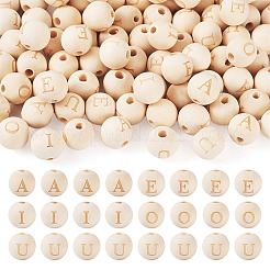 100 pièce 5 styles de perles européennes en bois naturel non fini&nbsp;WOOD-TA0001-84