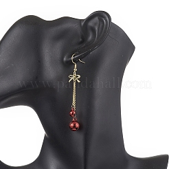 2 Paar 2 Farben Weihnachtsmotiv Messing Glocke & Schleife baumeln Ohrringe&nbsp;EJEW-JE05824