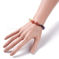 Kinder 7 Chakra natürliche gemischte Steinsplitter-Perlen-Stretch-Armband mit Herz&nbsp;BJEW-JB07377