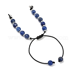 Fabrication de bracelets en cordon polyester tressé réglable avec perles rondes en lapis-lazuli naturel&nbsp;AJEW-JB01325-01
