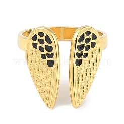 Ionenplattierung (IP) 304 Edelstahl Emaille Flügel Manschette Fingerringe&nbsp;RJEW-L107-084G-02