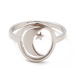 Bague réglable en acier inoxydable 201 anti-ternissement avec lune et étoile pour femme&nbsp;RJEW-F131-07P