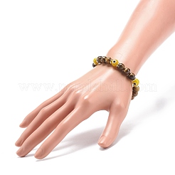 Occhio di tigre naturale e braccialetto elasticizzato con perline rotonde malocchio a lume&nbsp;BJEW-JB08713-01