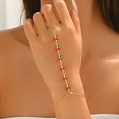 Bracelet de main bohème en laiton émaillé avec breloque cerise rouge&nbsp;LZ1117