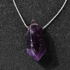 Collane con pendente a forma di proiettile sfaccettato con punta terminale doppia in ametista naturale&nbsp;NJEW-C080-01P-02