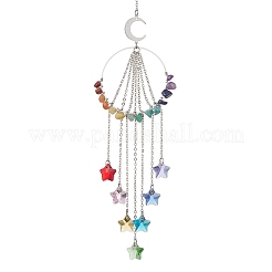 Chakra natürliche und synthetische Edelsteinsplitter und hängende Sonnenfänger aus Messingringen&nbsp;HJEW-JM04572-01