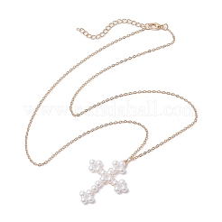 Colliers pendentif croix fleury acrylique imitation perle&nbsp;NJEW-JN04985