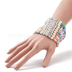 10 stücke 10 farbe handgemachte polymer clay disc surfer stretch armbänder set&nbsp;BJEW-JB08873