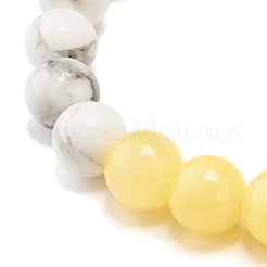 Braccialetto elasticizzato in giada naturale della Malesia (tinta) e perline rotonde howlite con ciondolo a foglia per donna&nbsp;BJEW-JB07504