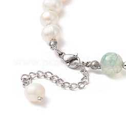 Bracciale da donna con agata crepitio naturale e perline di perle&nbsp;BJEW-TA00247