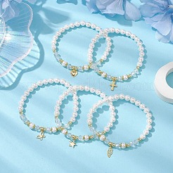 Braccialetti elasticizzati con perline di conchiglia rotonde da 6 mm&nbsp;BJEW-JB10672