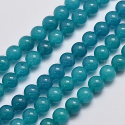 Natürliche und gefärbte Perle Malaysia Jade Stränge, Runde, blaugrün, 8 mm, Bohrung: 1.0 mm, ca. 50 Stk. / Strang, 15 Zoll