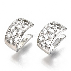 Brass Micro Pave Clear Cubic Zirconia Cuff Earrings, Nickel Free, Hollow, Real Platinum Plated, 15x9x12mm, Inner Diameter: 12x8mm