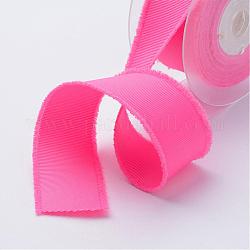 Cintas de grosgrain deshilachadas de poliéster, impreso, con la borla de la franja, color de rosa caliente, 5/8 pulgada (16 mm), aproximamente 50yards / rodillo (45.72 m / rollo)