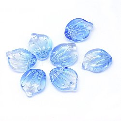 Glass Charms, Petal/Shell, Cornflower Blue, 15x12x4mm, Hole: 1mm