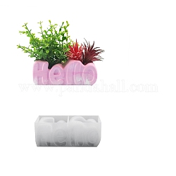 Mot bonjour pot de fleur bricolage moules en silicone, moules de résine, pour la résine UV, fabrication de décoration en résine époxy, blanc, 160x70x62mm