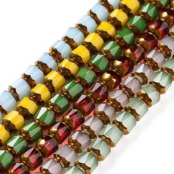 Chapelets de perles en verre électrolytique , facette, la moitié plaqué or, colonne, couleur mixte, 5.5mm, Trou: 1.2mm, Environ 70 pcs/chapelet, 14.96'' (38 cm)