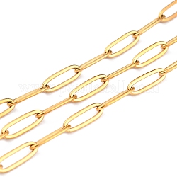 Revestimiento iónico (ip) 304 cadenas de clips de acero inoxidable, soldada, con carrete, dorado, link: 12x4x1 mm, aproximadamente 32.8 pie (10 m) / rollo