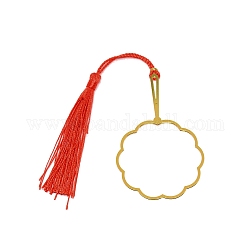 Chinesisches altes Handfächerform-Lesezeichen aus Messingdrahtwickelmetall mit Quaste für Buchliebhaber, golden, rot, 217 mm
