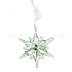 Christmas Transparent Plastic Pendant Decoration, for Christma Tree Hanging Decoration, with Iron Ring and Net Gauze Cord, Pale Green, Snowflake, 212mm, Snowflake: 125x105x12mm