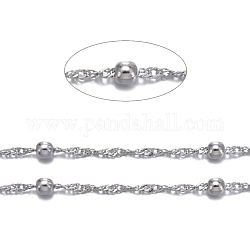 Brass Singapore Chains, Water Wave Chains, Satellite Chains, Soldered, with Spool, with Round Beads, Lead Free & Nickel Free & Cadmium Free, Platinum, 2.5x1.5x0.4mm, about 301.83 Feet(92m)/roll