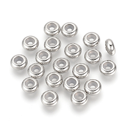 Perles en 304 acier inoxydable, avec caoutchouc à l'intérieur, perles de curseur, perles de bouchage, rondelle, couleur inoxydable, 8x3.5mm, trou en caoutchouc: 2 mm