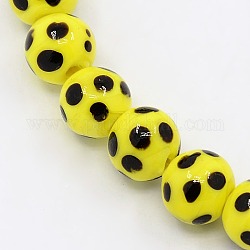 Handmade Lampwork Round Beads Strands, polka-dotted, Yellow, 10mm, Hole: 1mm, about 30pcs/strand, 11.02 inch