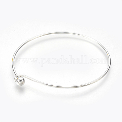 Accessoire de bricolage de bracelet en laiton, fin avec des perles rondes amovibles, couleur argentée, 2-3/8 pouce (6.1 cm) x 2-5/8 pouces (6.7 cm)