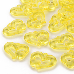 Transparent Acrylic Beads, Heart to Heart, Yellow, 27x34x6mm, Hole: 3mm, about 191pcs/500g