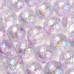 Placage uv texturé perles acryliques transparentes irisées arc-en-ciel, ronde, violette, 15.5mm, Trou: 2.6mm