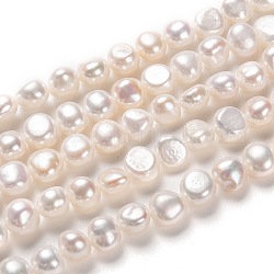 Hebras de perlas de agua dulce cultivadas naturales, patata, blanco, 6~7x7~8mm, agujero: 0.6 mm, aproximamente 53 pcs / cadena, 14.17 pulgada (36 cm)