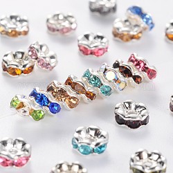 Rhinestone Spacer Beads, Grade A, Nickel Free, Rondelle, Silver Color Plated, Mixed Color, about 5mm in diameter, 2.5mm thick, hole: 1mm