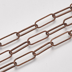 Cadenas de clips de hierro sin soldar, Plano Oval, cadenas portacables alargadas estiradas, con carrete, cobre rojo, 18x6x1.2mm, aproximadamente 82.02 pie (25 m) / rollo
