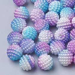 Perline acrilico perla imitato, perline bacca, perline combinati, perle di perle sirena sfumate arcobaleno, tondo, lilla, 12mm, Foro: 1 mm, circa 200pcs/scatola