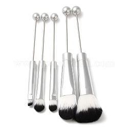 Set mit Perlen-Make-up-Pinseln, Kosmetikpinsel aus Kunstfaser, mit Eisengriff, Silber, 12.5~15.5 cm, 5 Stück / Set