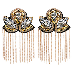SUPERFINDINGS 2Pcs Iron & Felt Fashion Tassel Epaulette, Detachable Shoulder Badge, with Acrylic & CCB Finding, DIY Clothing Accessories, Golden, 180x115x5.5mm