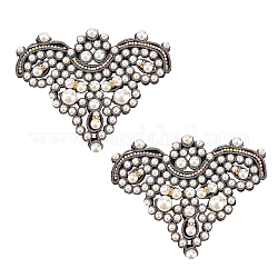 2 pieza de fieltro cosido en accesorios de adorno, apliques de perlas de imitación de plástico y rhinestone, negro, 97x120x13mm