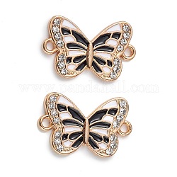 Alloy Enamel Connector Charms, Butterfly Links with Crystal Rhinestone, Light Gold, Cadmium Free & Nickel Free & Lead Free, Black, 21x13x1.7mm, Hole: 1.6mm