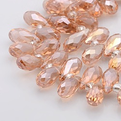 Faceted Teardrop Electroplate Glass Pendants Beads Strands, Top Drilled Beads, AB Color Plated, PeachPuff, 14x7mm, Hole: 1mm, about 80pcs/strand, 15.5 inch