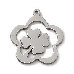 201 Stainless Steel Pendants, Laser Cut, Stainless Steel Color, Flower Charm, Clover, 15x13x1mm, Hole: 0.8mm